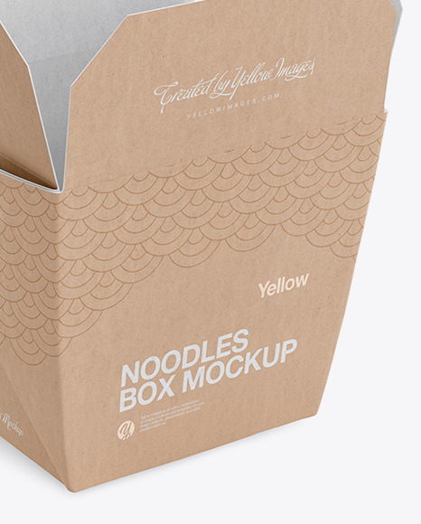 Download Opened Kraft Noodles Box Mockup Half Side View In Box Mockups On Yellow Images Object Mockups