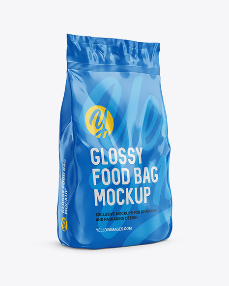 Glossy Food Bag Mockup Halfside View In Bag Sack Mockups On Yellow Images Object Mockups