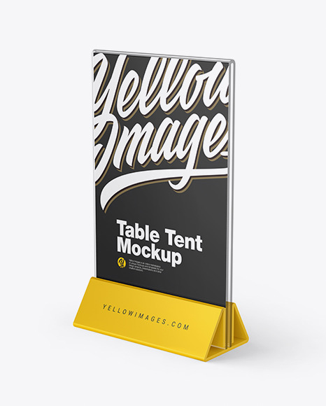 Download Glass Table Tent Mockup In Indoor Advertising Mockups On Yellow Images Object Mockups PSD Mockup Templates