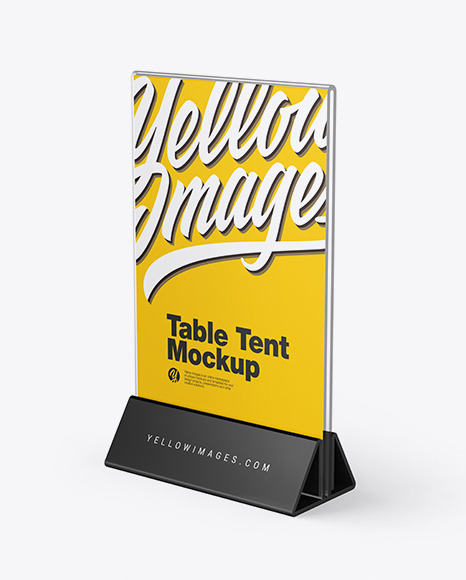 Download Glass Table Tent Mockup In Indoor Advertising Mockups On Yellow Images Object Mockups PSD Mockup Templates