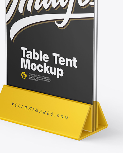 Download Glass Table Tent Mockup In Indoor Advertising Mockups On Yellow Images Object Mockups PSD Mockup Templates