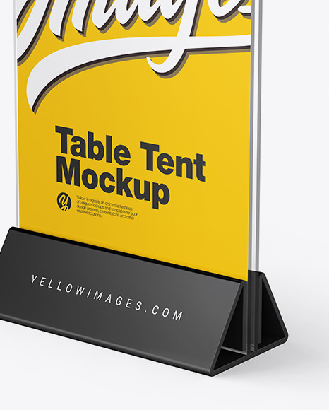 Download Glass Table Tent Mockup In Indoor Advertising Mockups On Yellow Images Object Mockups PSD Mockup Templates