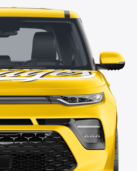 Download Compact Car Mockup Front View In Vehicle Mockups On Yellow Images Object Mockups PSD Mockup Templates