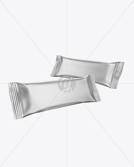 Two Matte Metallic Snack Bars Mockup In Flow Pack Mockups On Yellow Images Object Mockups