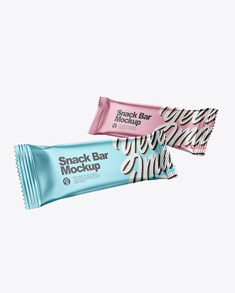 Download Two Matte Metallic Snack Bars Mockup In Flow Pack Mockups On Yellow Images Object Mockups