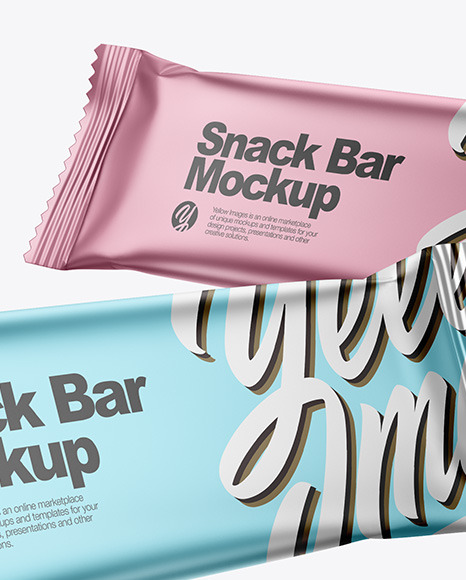 Download Two Matte Metallic Snack Bars Mockup In Flow Pack Mockups On Yellow Images Object Mockups PSD Mockup Templates