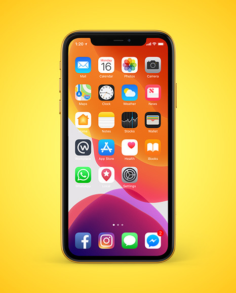 Apple Iphone 11 Mockup In Device Mockups On Yellow Images Object Mockups