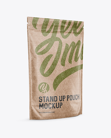 Download Kraft Stand Up Pouch Mockup Halfside View In Pouch Mockups On Yellow Images Object Mockups Yellowimages Mockups