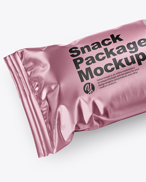 Download Matte Metallic Snack Package Mockup In Flow Pack Mockups On Yellow Images Object Mockups PSD Mockup Templates