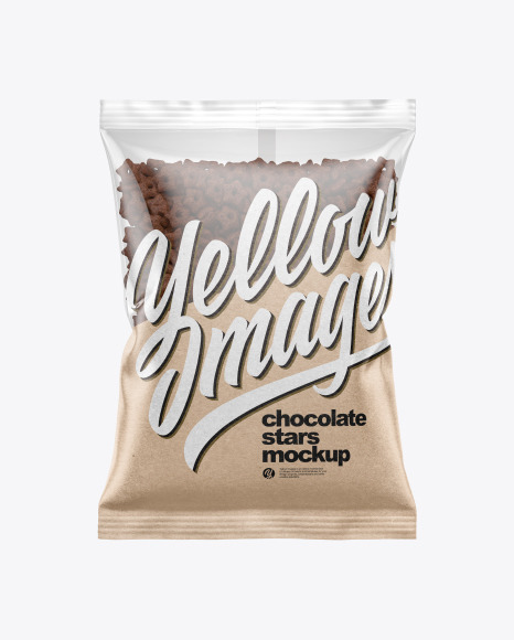 Download Bag With Chocolate Stars Cereal Mockup In Bag Sack Mockups On Yellow Images Object Mockups Yellowimages Mockups