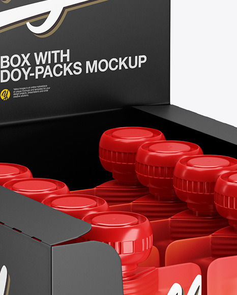 Download Display Box W Doy Packs Mockup In Box Mockups On Yellow Images Object Mockups PSD Mockup Templates