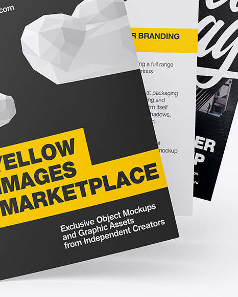 Download Three Textured A4 Papers Mockup In Stationery Mockups On Yellow Images Object Mockups