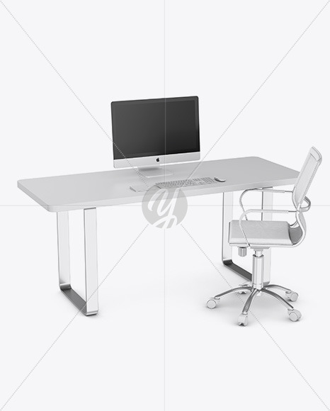 Desk With Imac Mockup In Object Mockups On Yellow Images Object Mockups