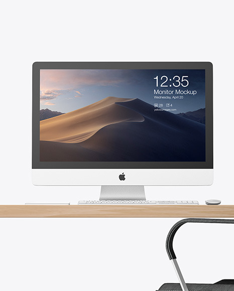 Desk with IMac Mockup on Yellow Images Object Mockups