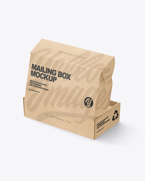 Download Opened Kraft Paper Mailing Box Mockup In Box Mockups On Yellow Images Object Mockups PSD Mockup Templates