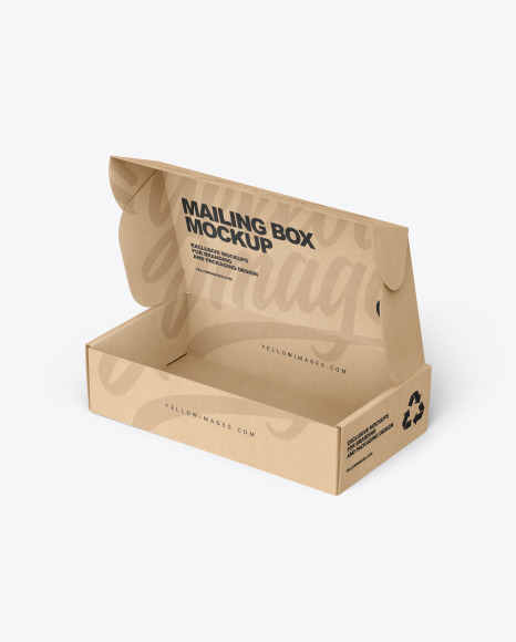 Opened Kraft Paper Mailing Box Mockup In Box Mockups On Yellow Images Object Mockups