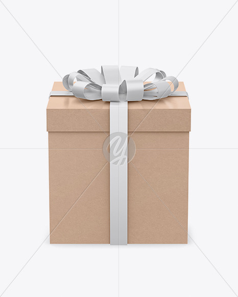 Download Kraft Paper Gift Box With Glossy Bow Mockup In Box Mockups On Yellow Images Object Mockups PSD Mockup Templates