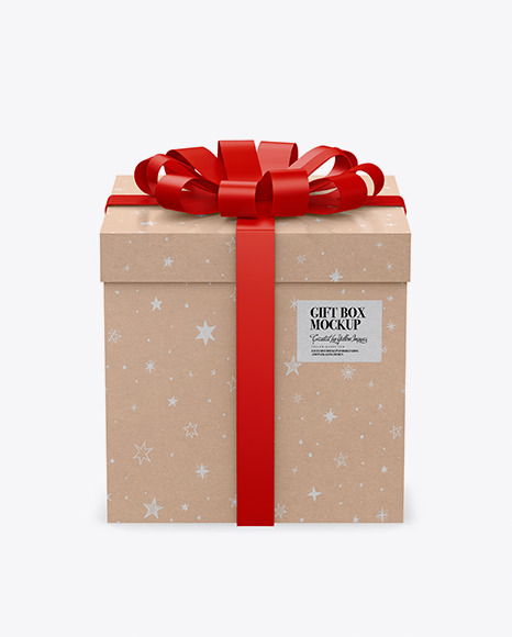 Download Kraft Paper Gift Box With Glossy Bow Mockup in Box Mockups ...