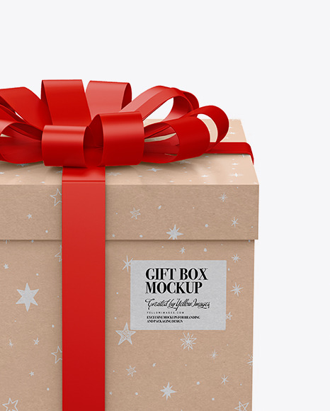 Kraft Paper Gift Box With Glossy Bow Mockup In Box Mockups On Yellow Images Object Mockups