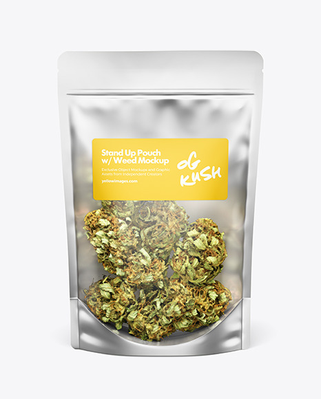 Stand Up Pouch W Weed Buds Mockup In Pouch Mockups On Yellow Images Object Mockups