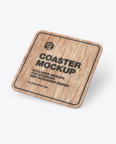 Wood Beverage Coaster Mockup PSD #2