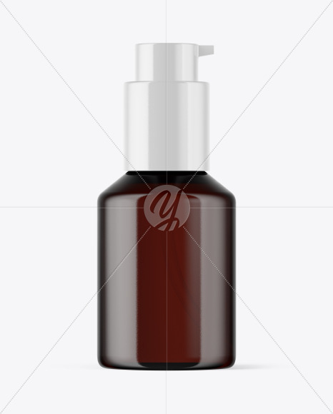 Amber Cosmetic Bottle with Pump Mockup