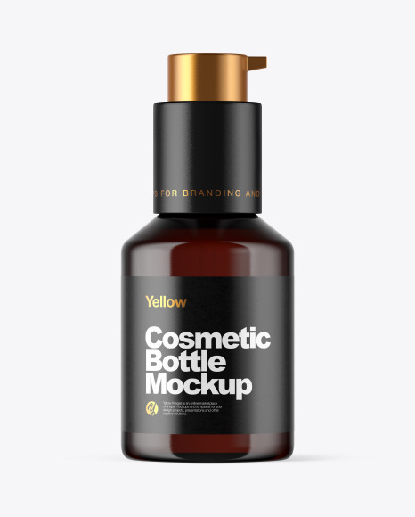 Amber Cosmetic Bottle with Pump Mockup