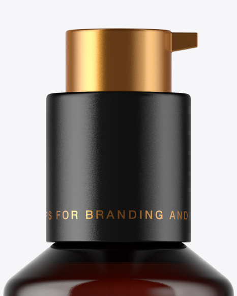 Amber Cosmetic Bottle With Pump Mockup In Bottle Mockups On Yellow Images Object Mockups