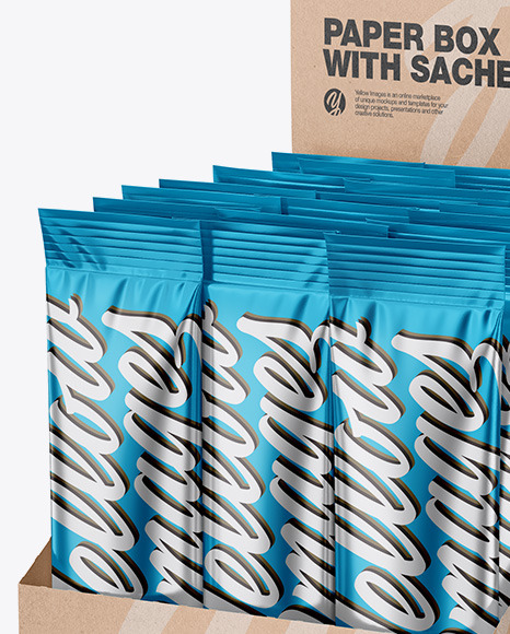 Opened Box W 20 Metallic Sachets In Box Mockups On Yellow Images Object Mockups