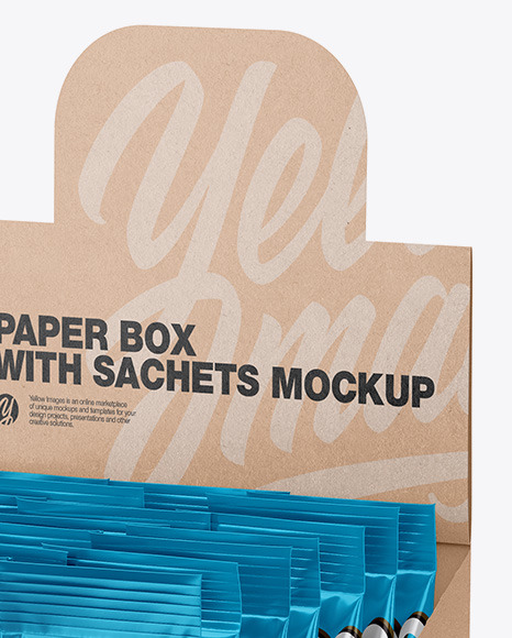 Opened Box W 20 Metallic Sachets In Box Mockups On Yellow Images Object Mockups