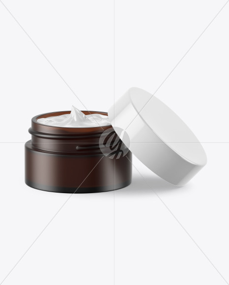 Opened Dark Frosted Amber Glass Cosmetic Jar Mockup In Jar Mockups On Yellow Images Object Mockups