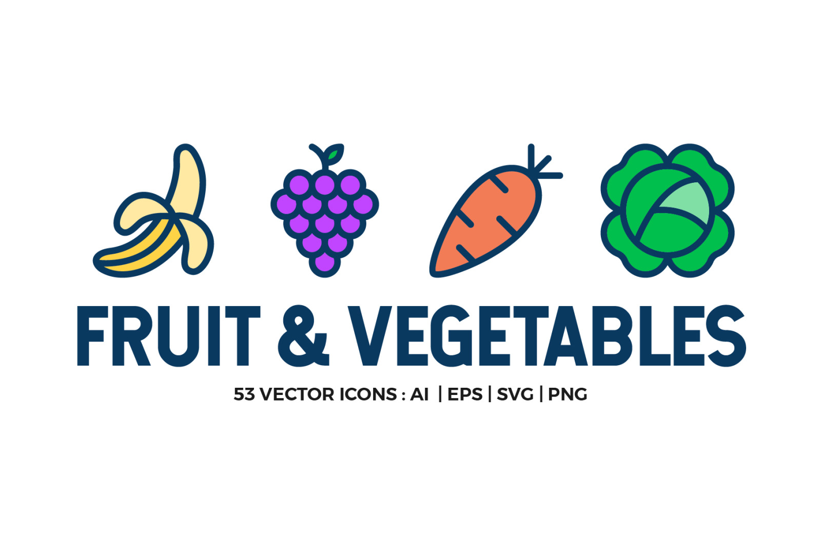 Download Fruit And Vegetables Icon Set In Icons On Yellow Images Creative Store PSD Mockup Templates