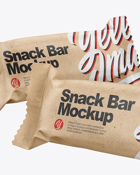 Download Two Kraft Paper Snack Bars Mockup In Flow Pack Mockups On Yellow Images Object Mockups PSD Mockup Templates