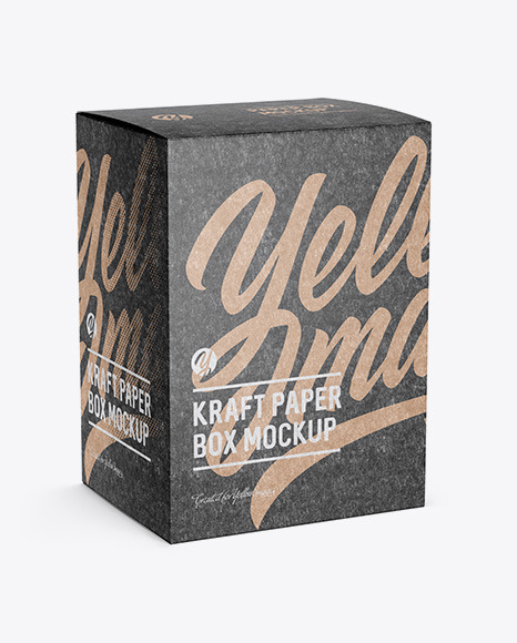 Download Kraft Paper Box Mockup Halfside View In Box Mockups On Yellow Images Object Mockups PSD Mockup Templates