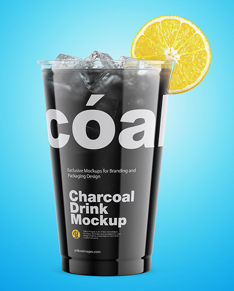 Charcoal Drink Plastic Cup with Lemon Mockup PSD #5