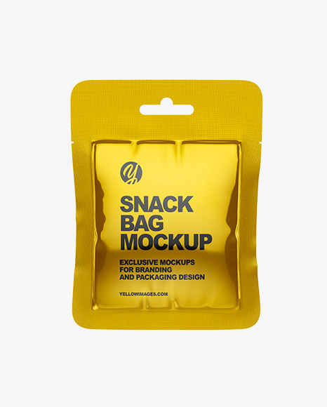 Glossy Metallic Snack Bag Mockup In Flow Pack Mockups On Yellow Images Object Mockups