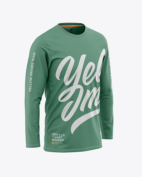 Men S Long Sleeve T Shirt Mockup Front Half Side View In Apparel Mockups On Yellow Images Object Mockups