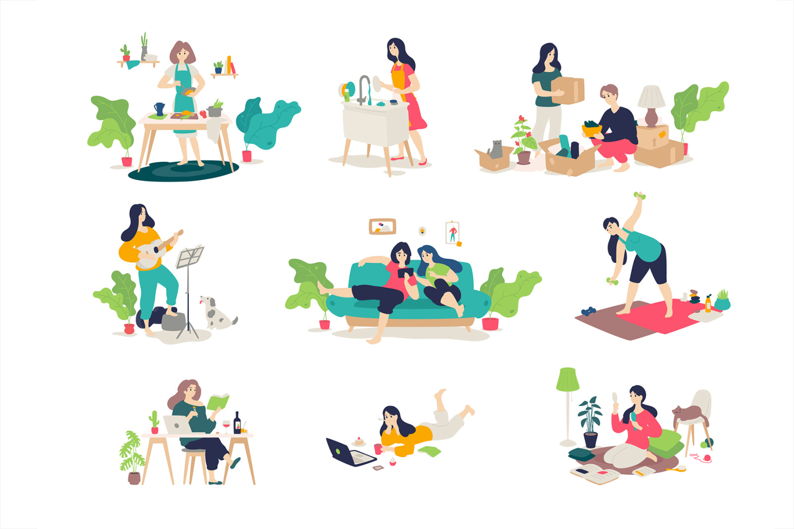 Illustrations on the topic of household chores