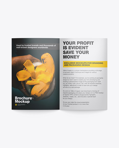 Download Glossy Brochure Mockup In Stationery Mockups On Yellow Images Object Mockups PSD Mockup Templates