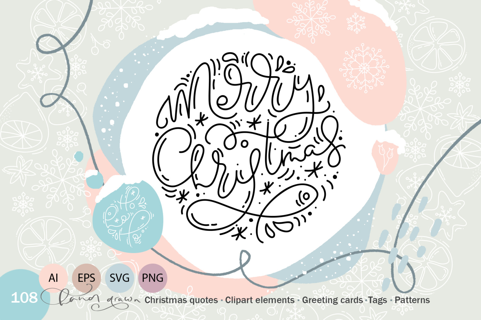 Christmas Monoline Collection Svg In Illustrations On Yellow Images Creative Store