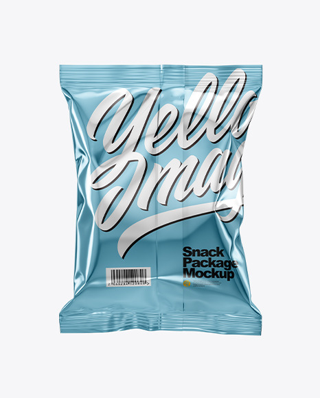 Metallic Snack Package Mockup Back View In Bag Sack Mockups On Yellow Images Object Mockups