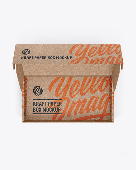 Download Opened Kraft Paper Box Mockup Top View In Box Mockups On Yellow Images Object Mockups Yellowimages Mockups