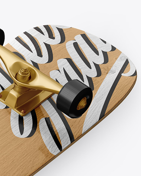 Wooden Skateboard Mockup - Halfside View