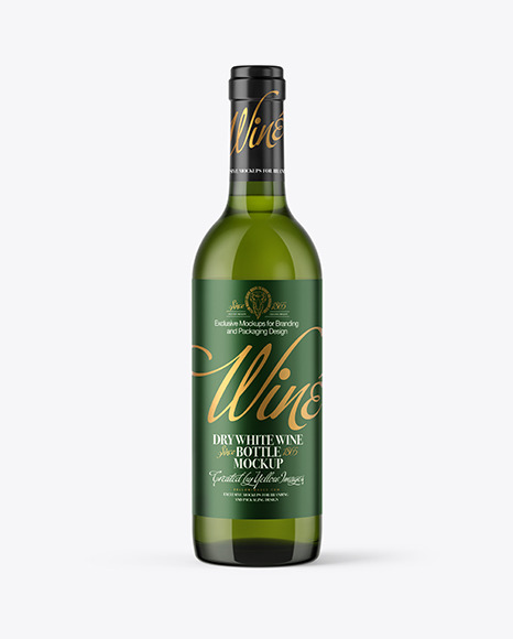 375ml Green Glass Bottle With White Wine Mockup