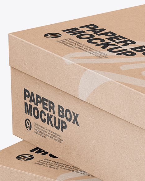 Download Two Kraft Boxes Half Side View In Box Mockups On Yellow Images Object Mockups