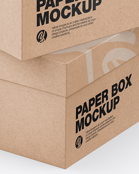 Two Kraft Boxes Half Side View In Box Mockups On Yellow Images Object Mockups