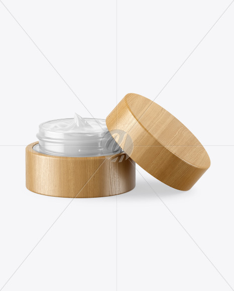 Download Opened Clear Glass Cosmetic Jar In Wooden Shell Mockup In Jar Mockups On Yellow Images Object Mockups PSD Mockup Templates