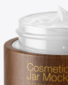 Opened Clear Glass Cosmetic Jar in Wooden Shell Mockup