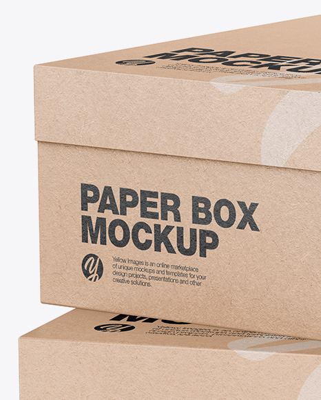 Two Kraft Boxes Half Side View In Box Mockups On Yellow Images Object Mockups