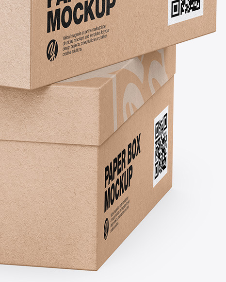 Download Two Kraft Boxes Half Side View In Box Mockups On Yellow Images Object Mockups